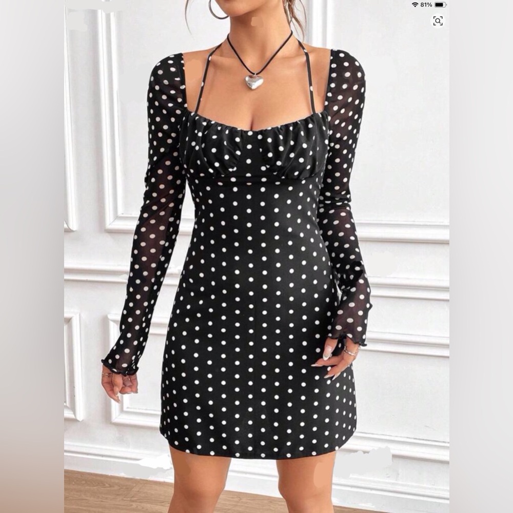 Black Dress with white Polka Dot